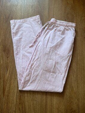Women's Light Pink Striped Linen Trousers, Size XS